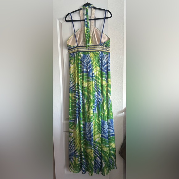 BCBGMaxAzria Green and Blue Backless Halter Maxi Dress - Picture 2 of 4